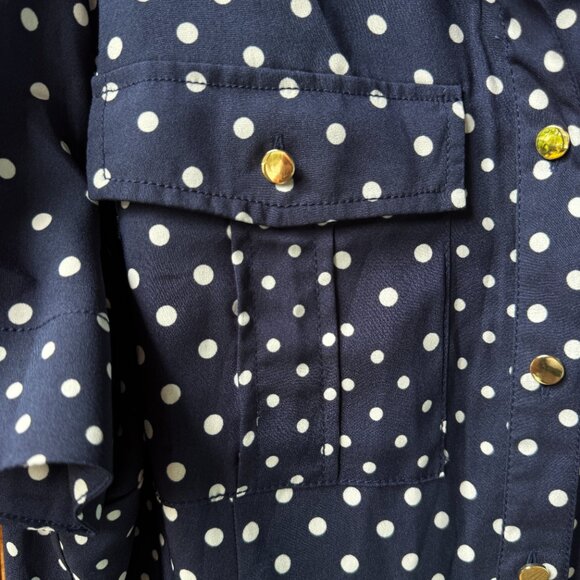 NWT Ann Taylor Navy Dotted Patchwork Pocket Short Sleeve Shirtdress - Women's 14 - Picture 4 of 14